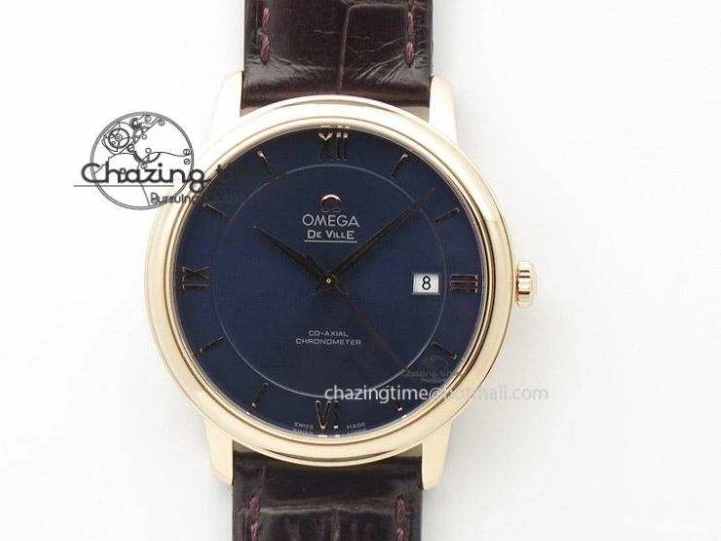 0308 MoistureWicking De Ville Chronograph SS OMF 1:1 Best Edition Blue Dial On Blue Leather Strap A 8110